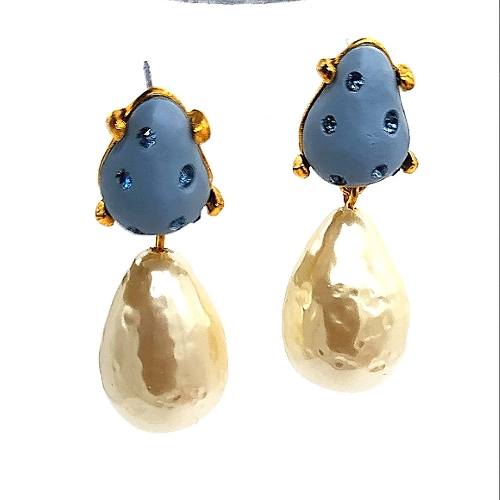 18K Oscar De La Renta Slate Candy Drop Swarovski Glass Crystal Earrings - Picture 1 of 9